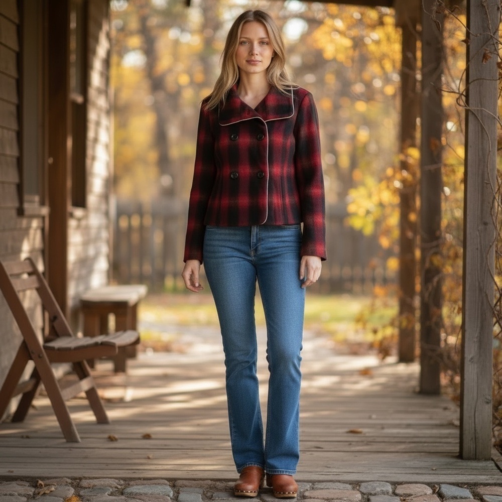 Sundance Wool red and black Plaid Cropped Jacket NWT